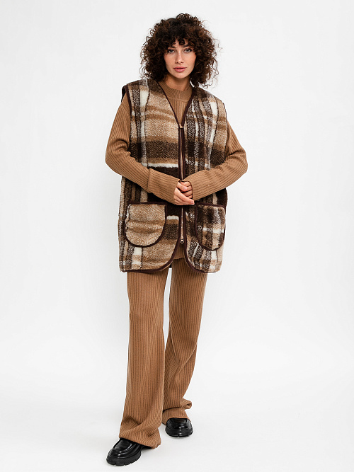 Жилет меховой из верблюжьей шерсти на молнии, рис. Клетка 